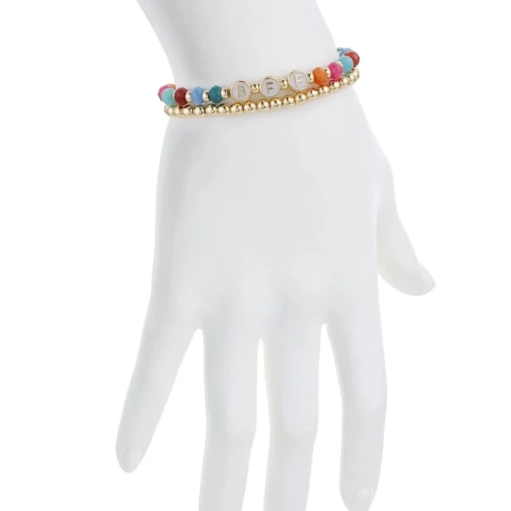 Unwritten Multi Color Quartz Bff Stone and Beaded Stretch Bracelet Set - Picture 3 of 6